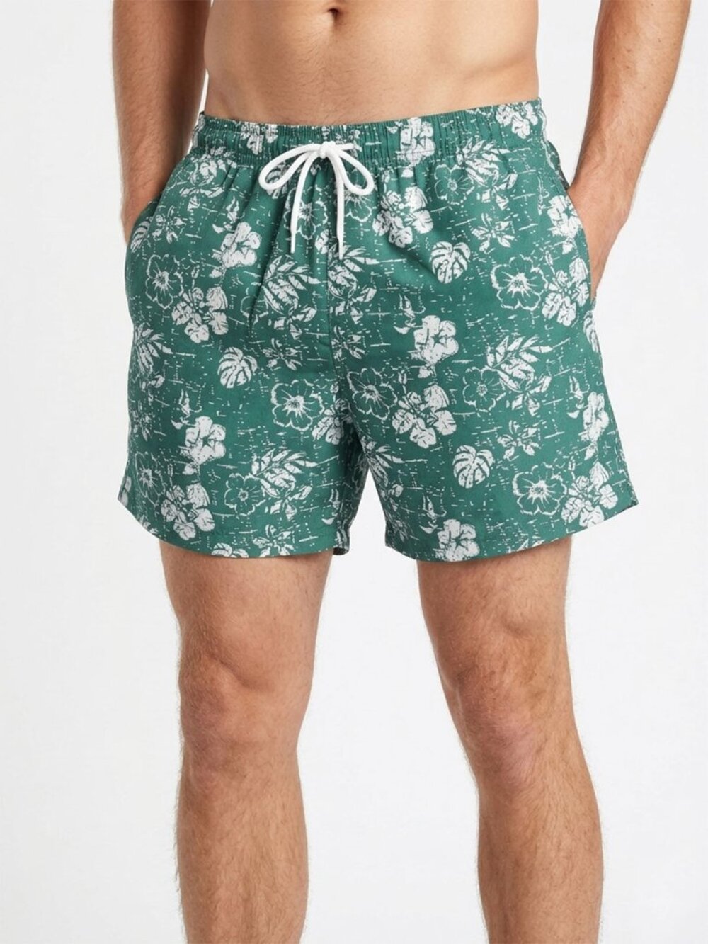 Vintage 90s Athletic Works Mens Swim Trunks Tropical Hawaiian Green Shorts M